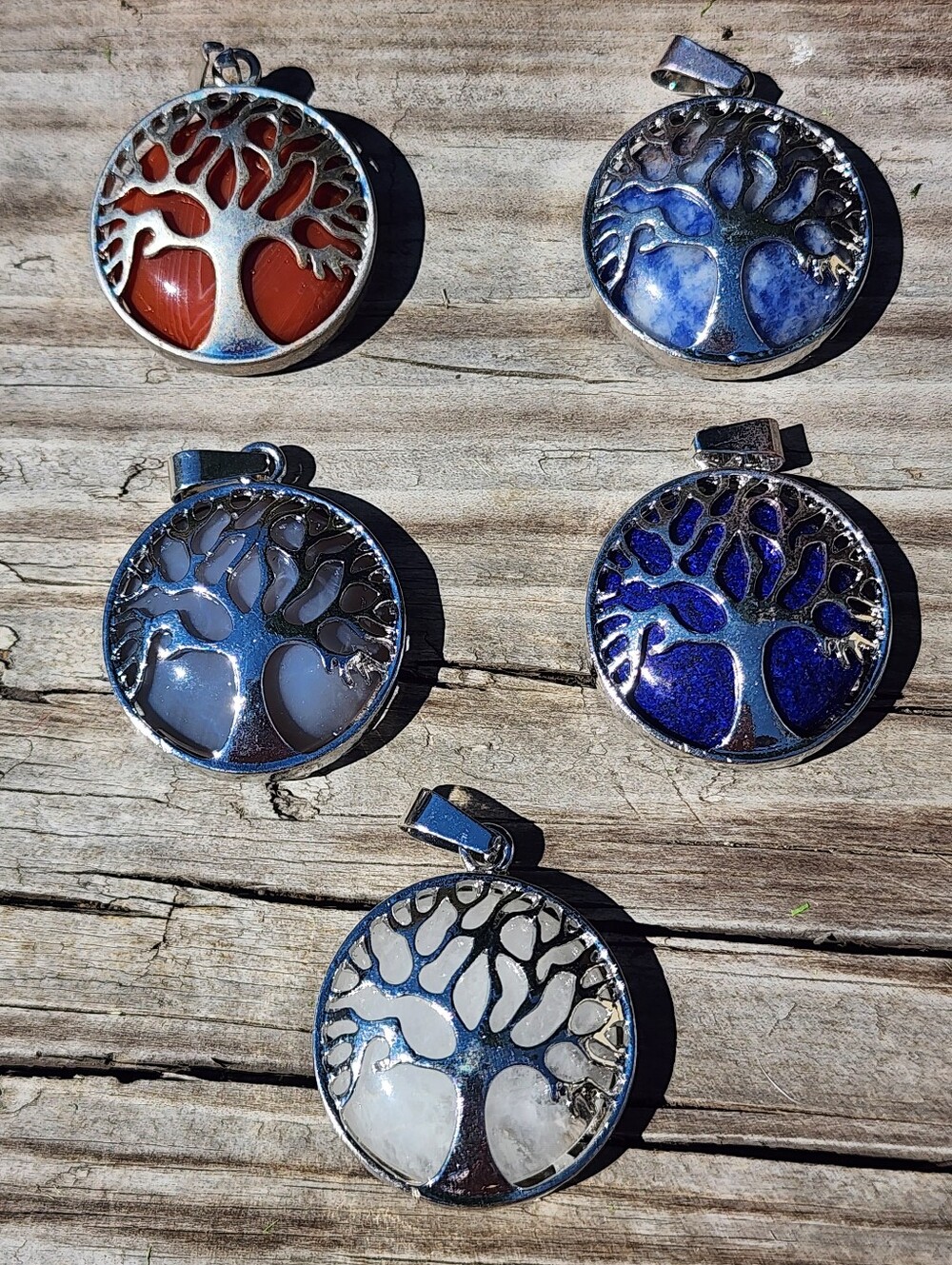 Tree of Life Round Pendant Necklace - Blue Gray, White, Blue , Red, Gray Options